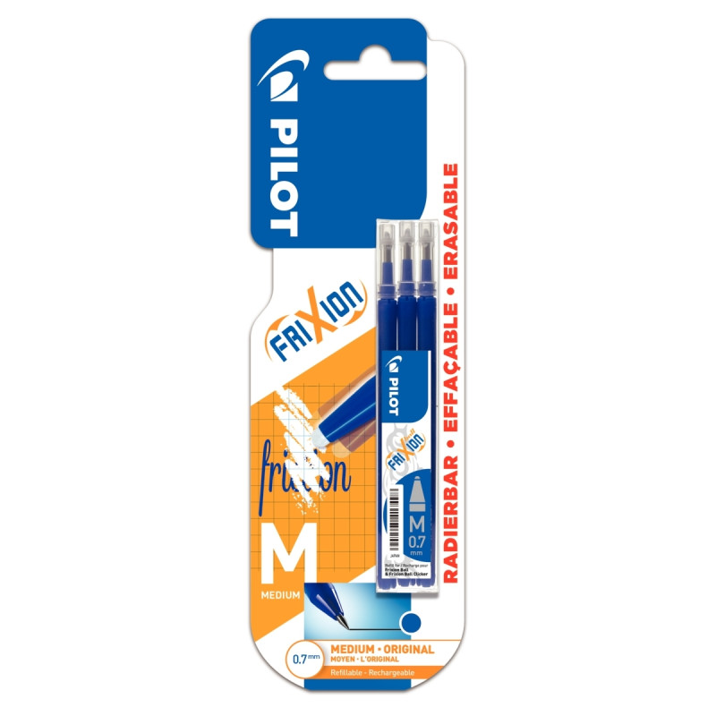 Blister de 3 recharges Frixion pointe moyenne bleues