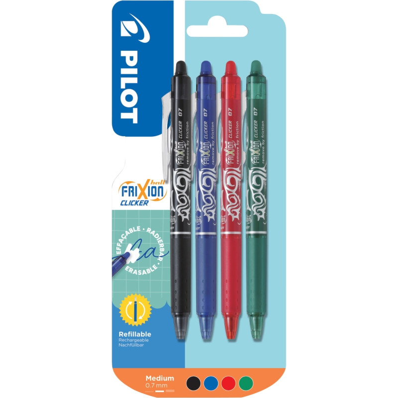 Blister de 4 rollers Frixion Clicker standard assortis