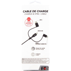 Cordon USB type A vers type C ou micro USB B ou Lightning