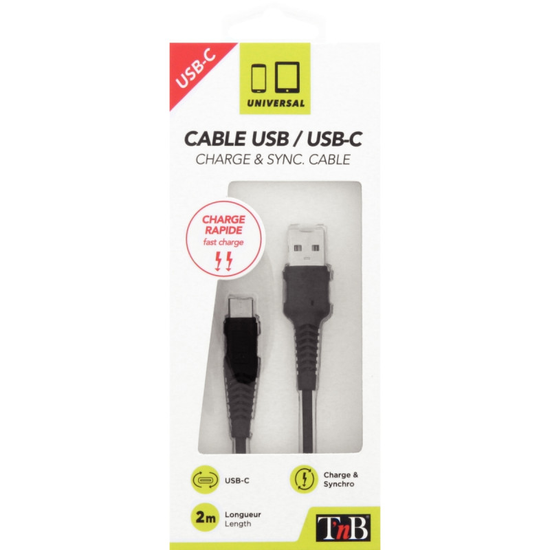 Cordon USB type A vers type C 2m noir