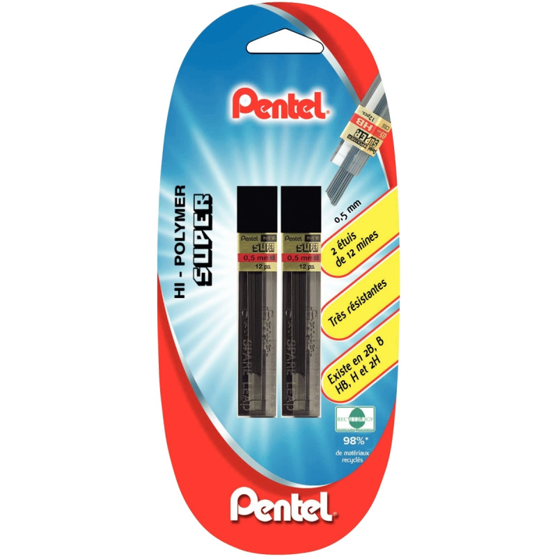 Blister de 2 étuis de 12 mines Hi-Polymer 0,5mm HB