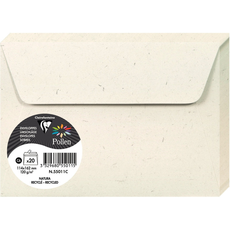 Paquet de 20 enveloppes Pollen 114x162mm 120g natura