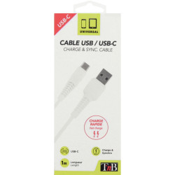 Cordon USB type A vers type C 1m blanc renforcé