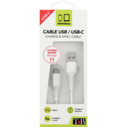 Cordon USB type A vers type C 1m blanc renforcé