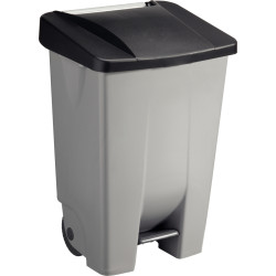 Poubelle à pédale et roulettes 80L gris/noir