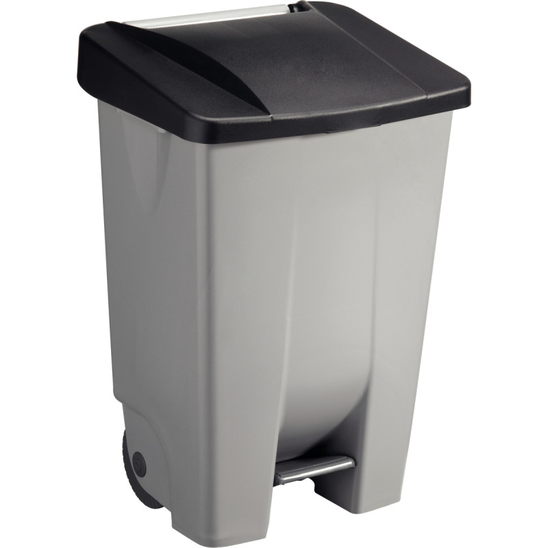 Poubelle à pédale et roulettes 80L gris/noir