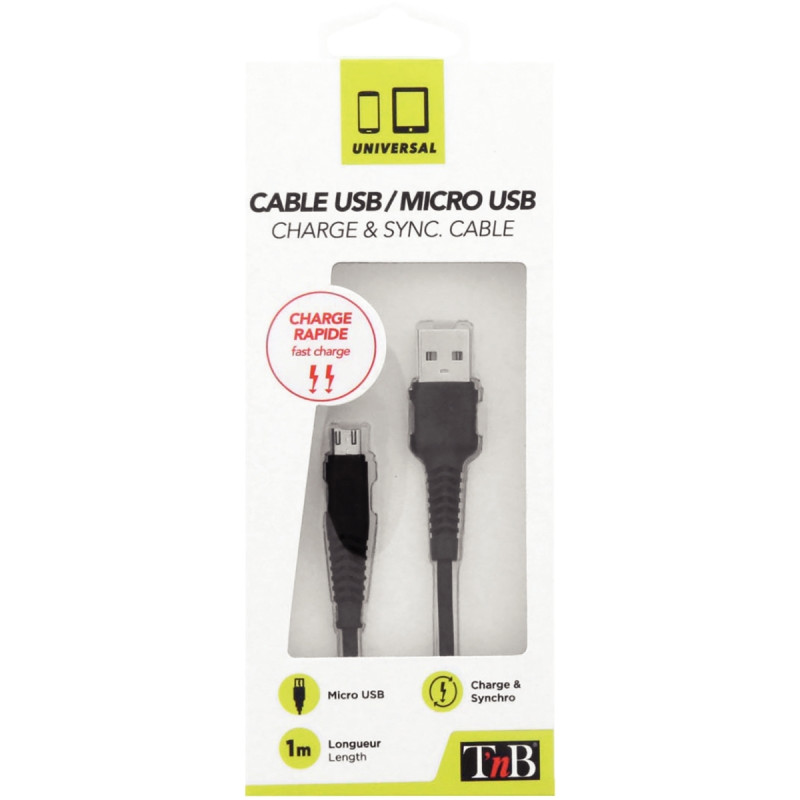 Cordon USB type A vers type micro USB B 1m noir