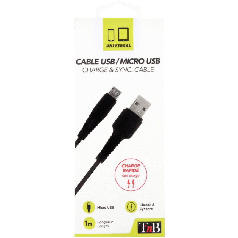 Cordon USB type A vers type micro USB B 1m noir