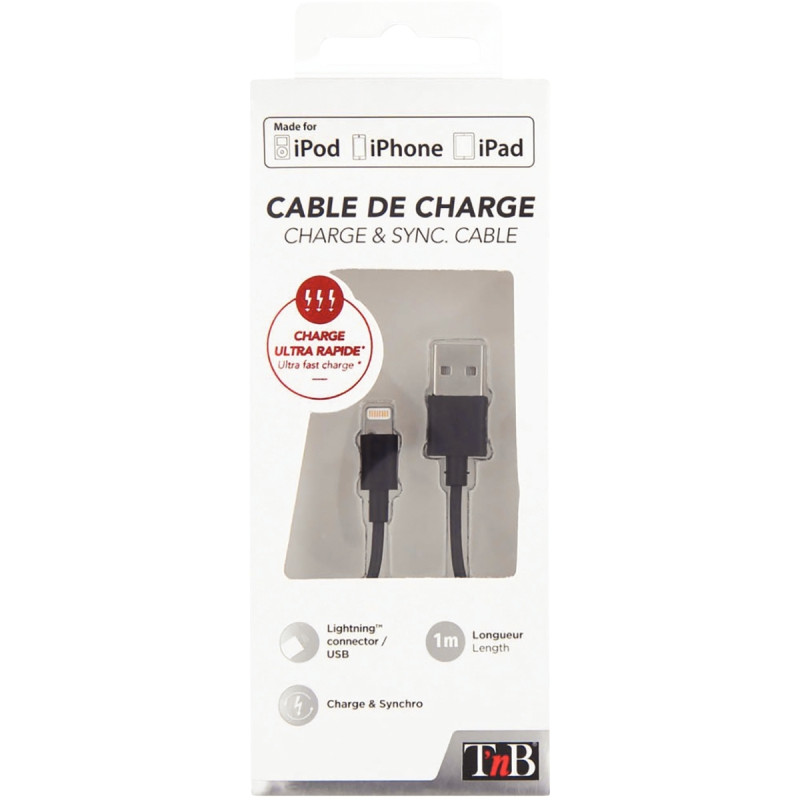 Cordon USB type A vers type Lightning 1m noir