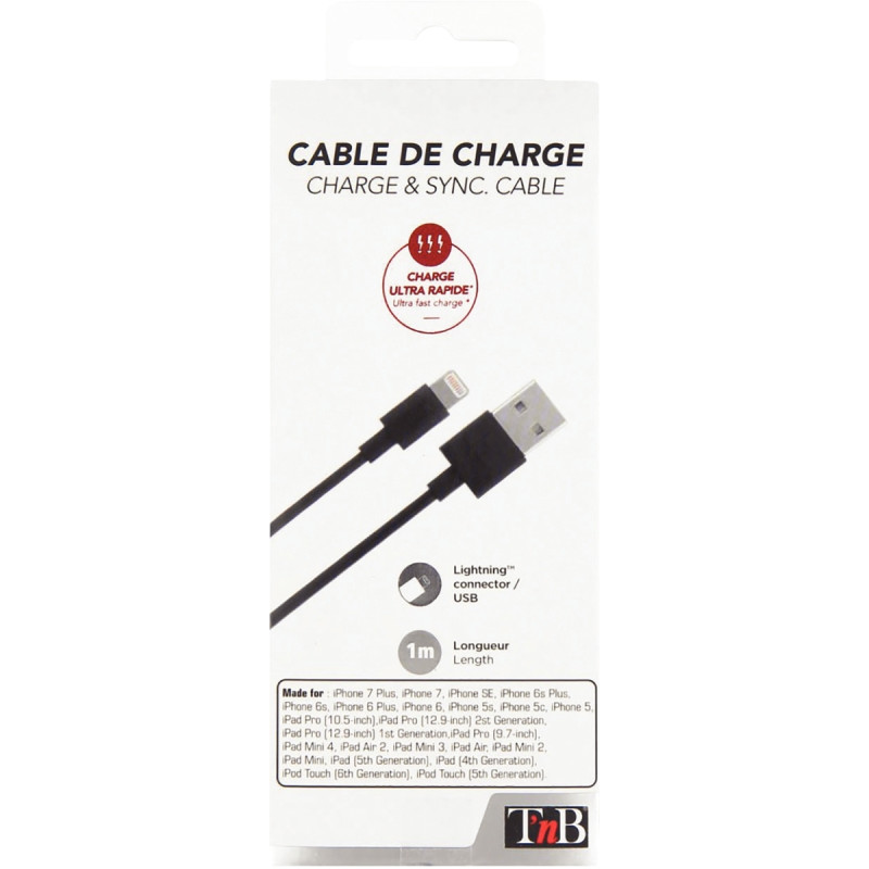 Cordon USB type A vers type Lightning 1m noir