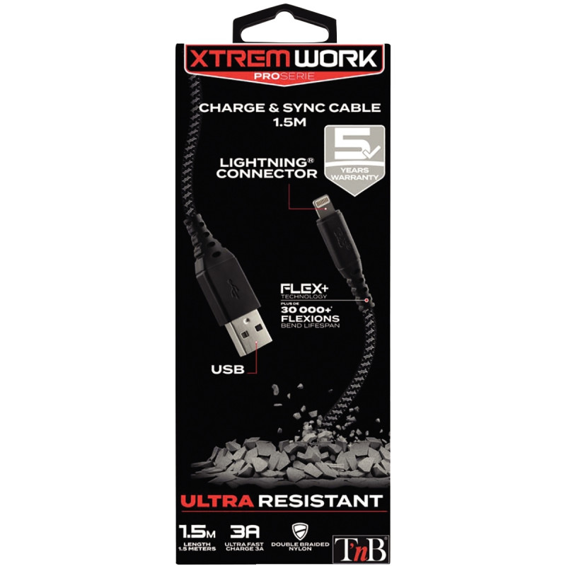 Cordon USB type A vers type Lightning 1,5m noir
