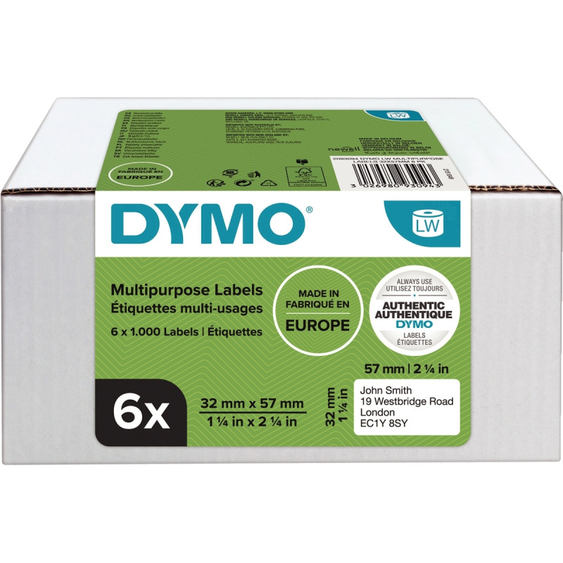 Pack de 6 rouleaux de 1000 étiquettes adresse 57 x 32