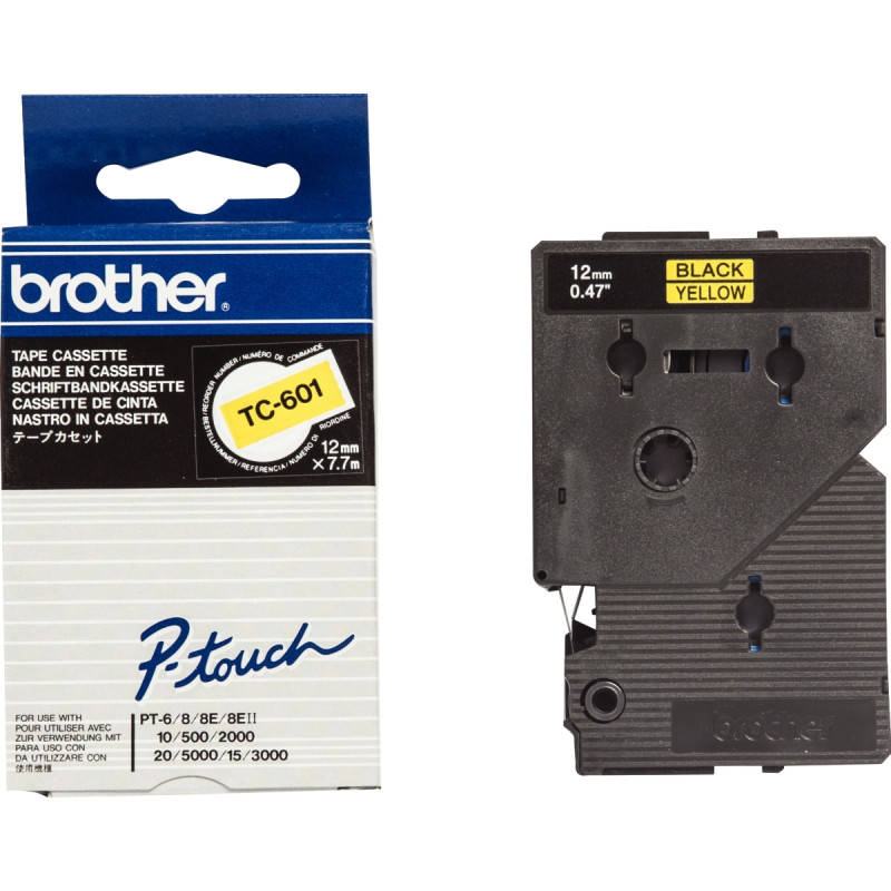 Ruban BROTHER TC noir sur jaune 12 mm