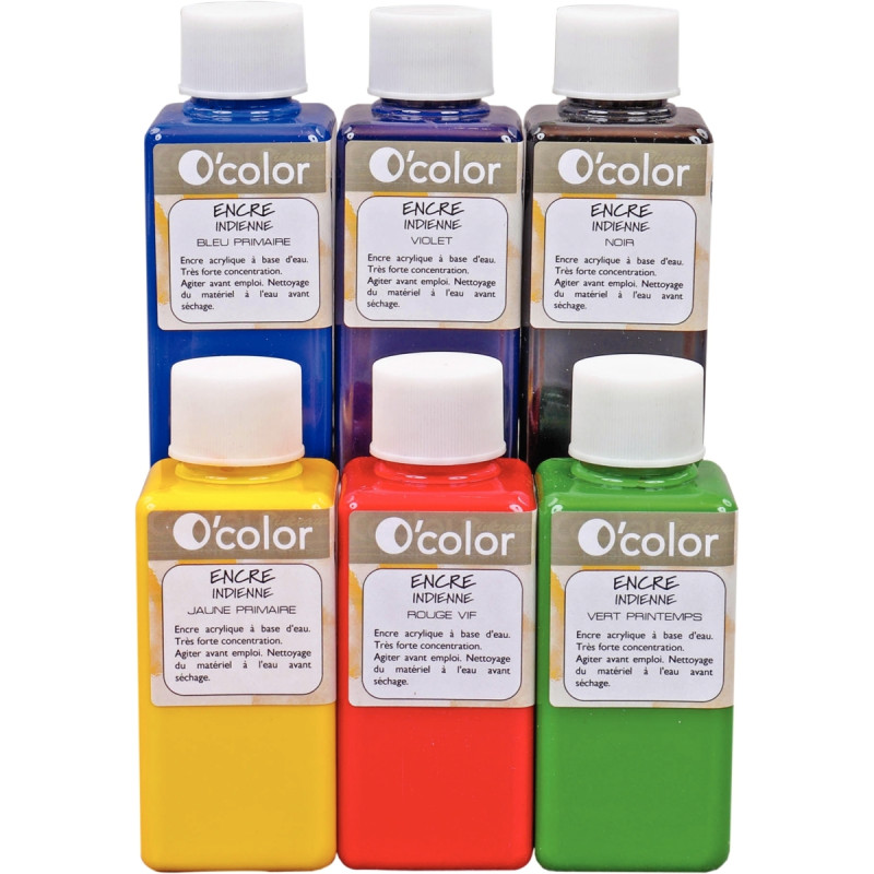 Lot de 6 Flacons 100 ml d'encres indiennes