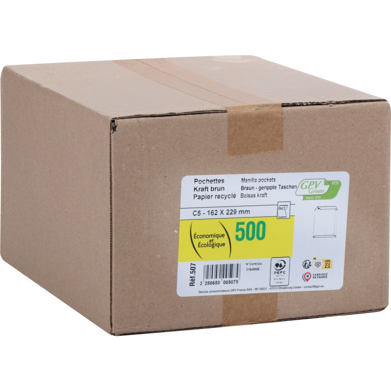 Boîte de 500 pochettes Kraft C5 90 grammes