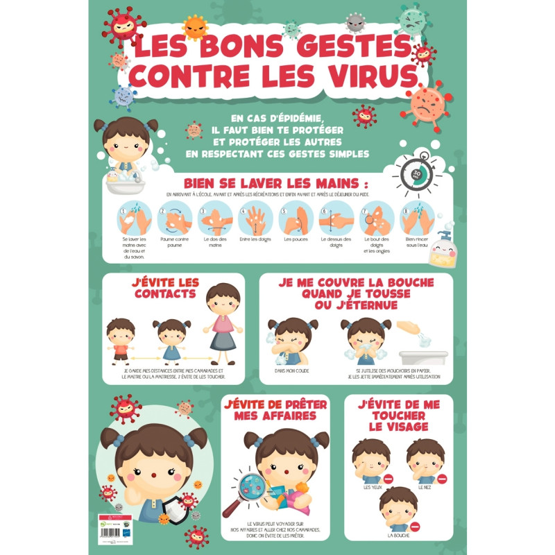 Poster en PVC 76x52 cm les gestes barrières