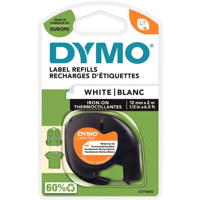 Recharge lettre textile 12 mm x 2 m noir sur blanc