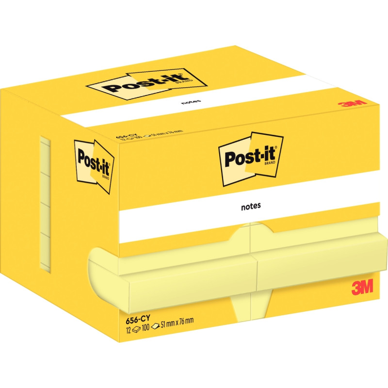 Lot de 12 blocs de 100 feuilles post-it notes 51 x 76 mm coloris jaune
