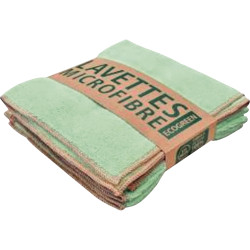 Lavette microfibre recyclée vert 38x38cm 220gr/m² - Lot de 5