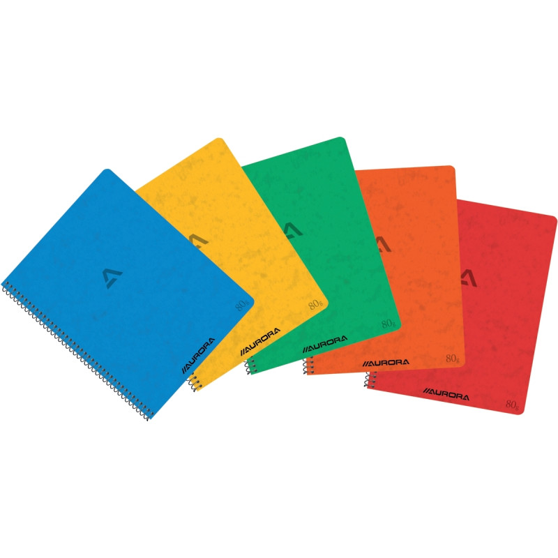 Cahier spiralé 120 pages 80g, ligné 8mm, format A5, coloris assortis