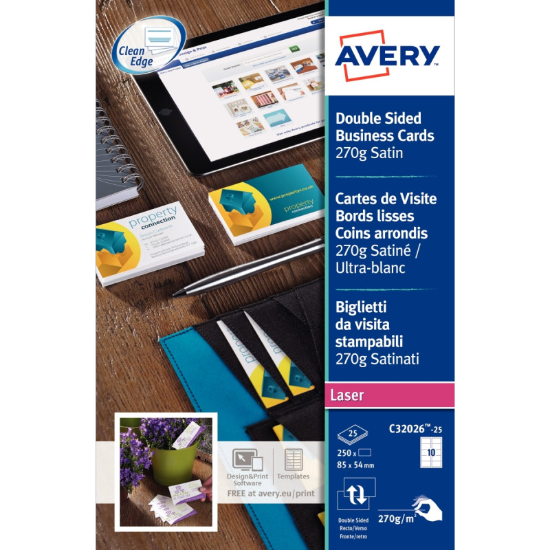 Paquet de 250 cartes de visite blanches 85x54mm laser 270g