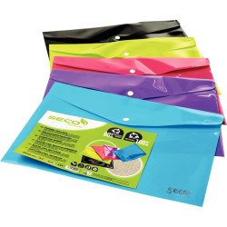 Paquet de 5 enveloppes avec bouton pression en polypropylène 80% recyc