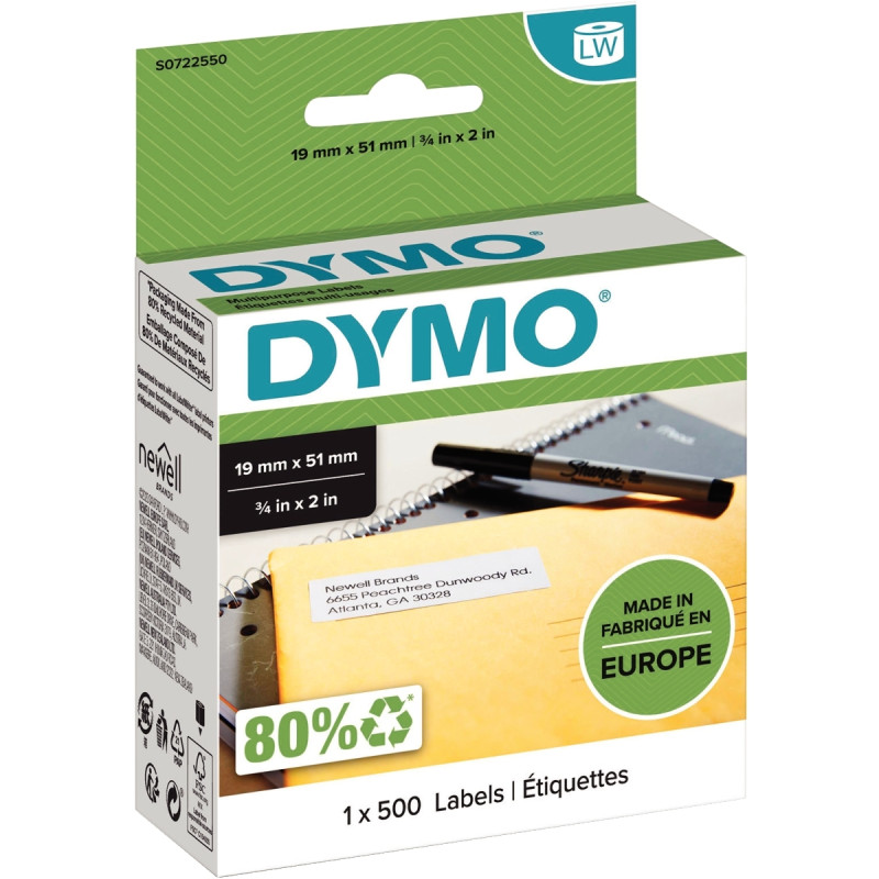 Boite de 1 rouleau de 500 étiquettes 19 x 51 mm multi-usage adhésif se