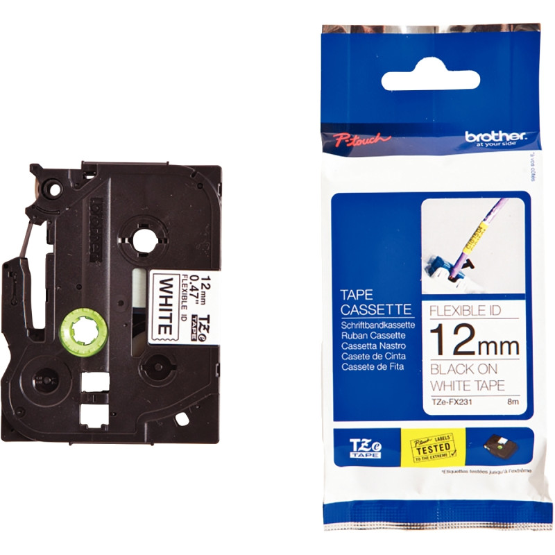 Recharge Brother TZE noir sur blanc 12 mm