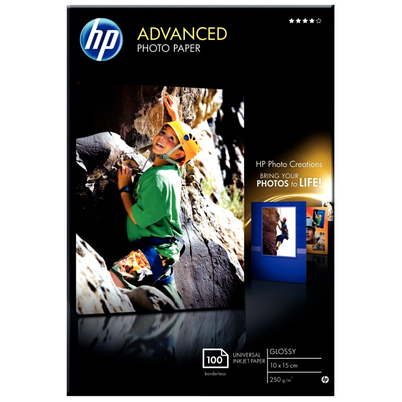 Paquet de 100 feuilles de papier photo brillant marque HP Q8692A forma
