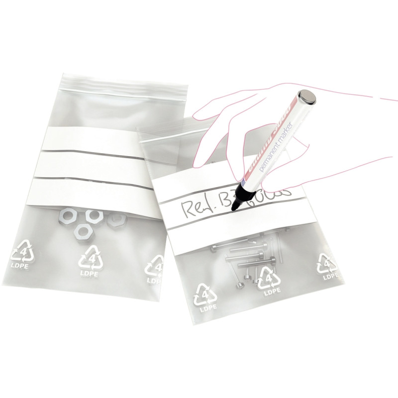 Carton de 1000 sachets ZIP 100x150mm transparent/bandes blanches