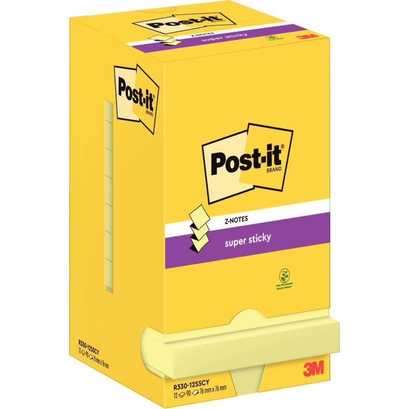 Lot de 12 blocs de 90 feuilles Z-Notes Super Sticky post-it, 76 x 76 m