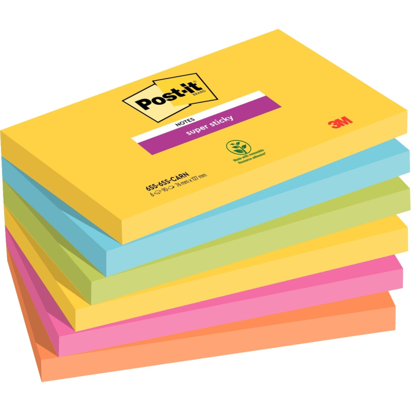 Paquet de 6 blocs de 90 feuilles Super Sticky post-it, 76 x 127 mm