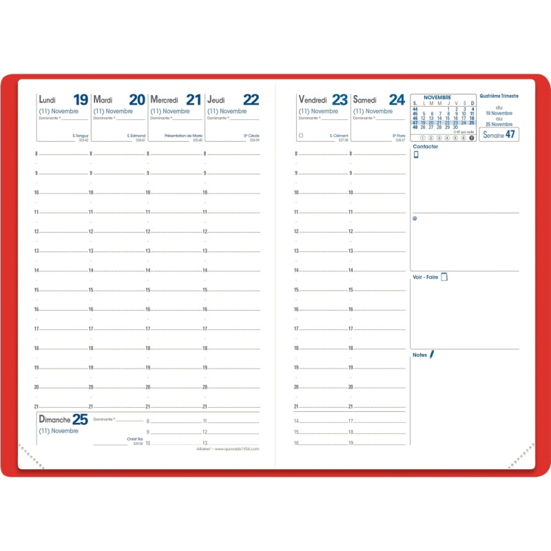 Agenda semainier Luna 10x15cm rouge