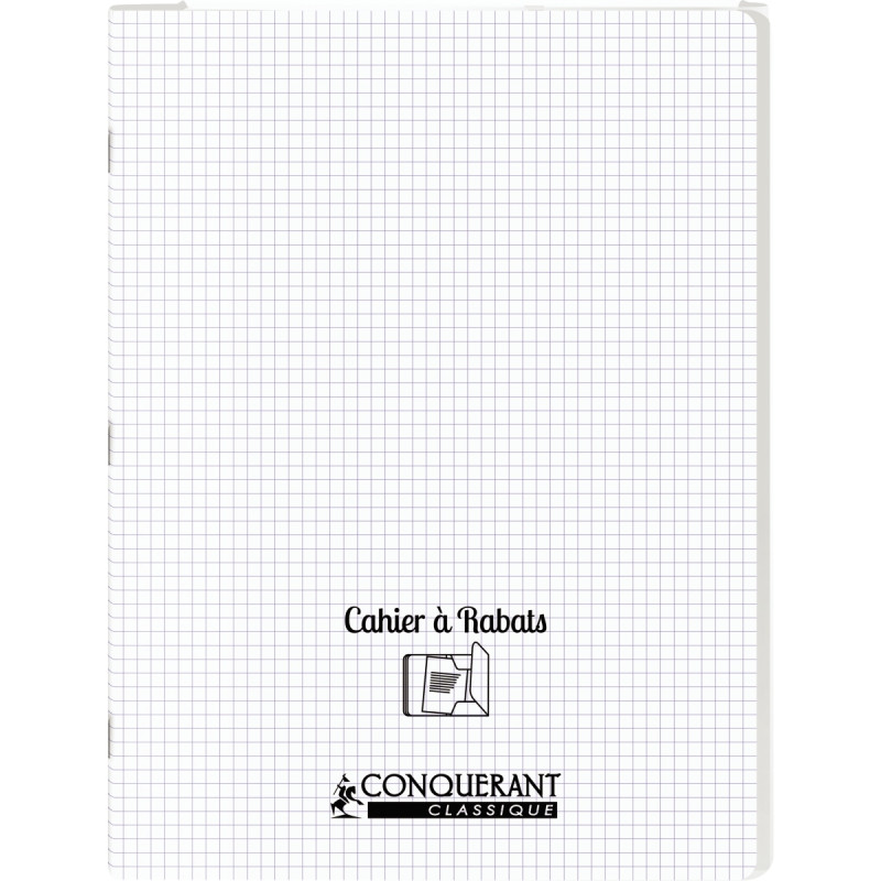 Piqûre 96 pages avec 2 rabats, format 24x32 cm, quadrillé 5x5 90g, cou