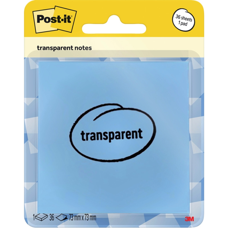 Bloc de 36 notes repositionnables transparentes 73 x 73 mm coloris ble