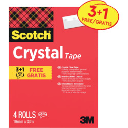 Rouleau adhésif transparent Cristal 19mmx33m 3 rouleaux + 1 gratuit