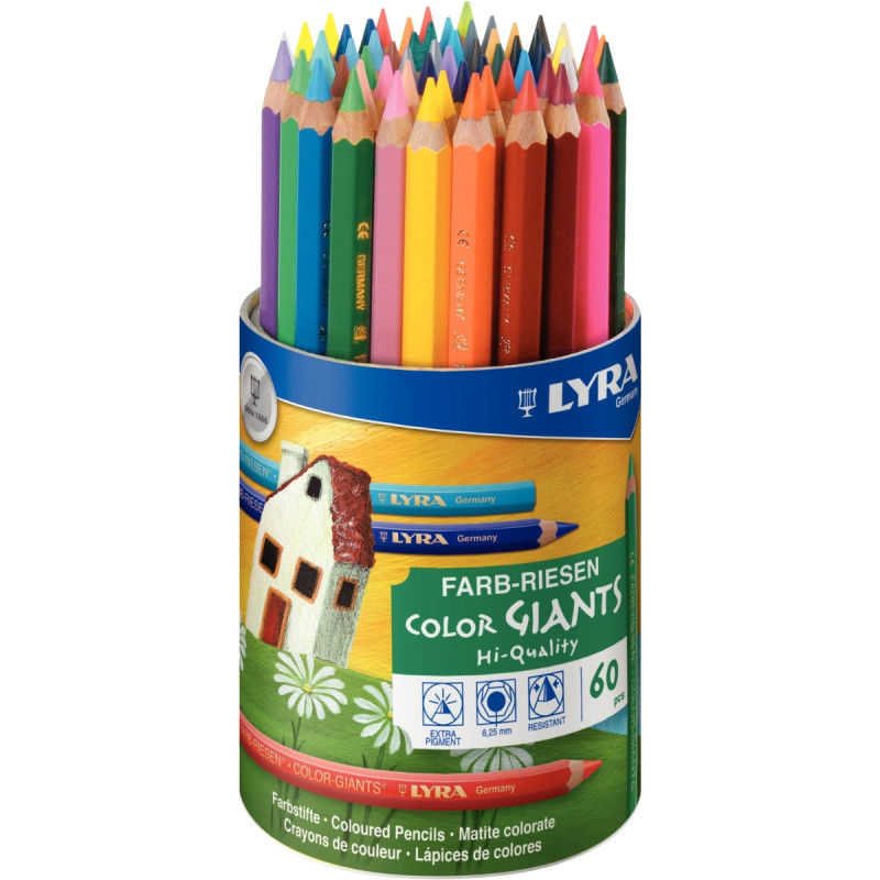 Pot de 60 crayons de couleur mines diamètre 6,25mm assortis