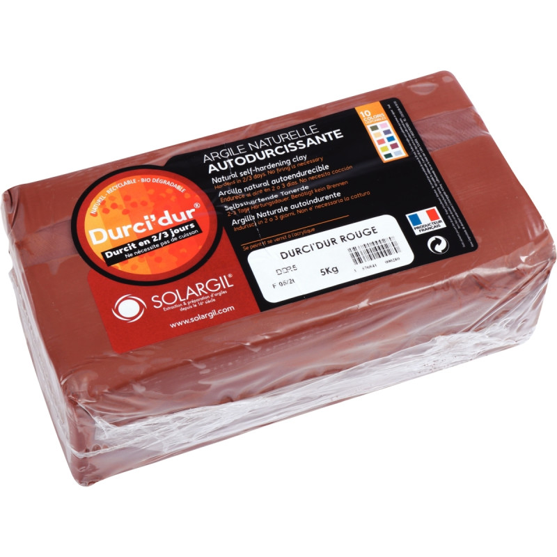 Pain de 5 kg argile naturelle à modeler durci dur coloris rouge