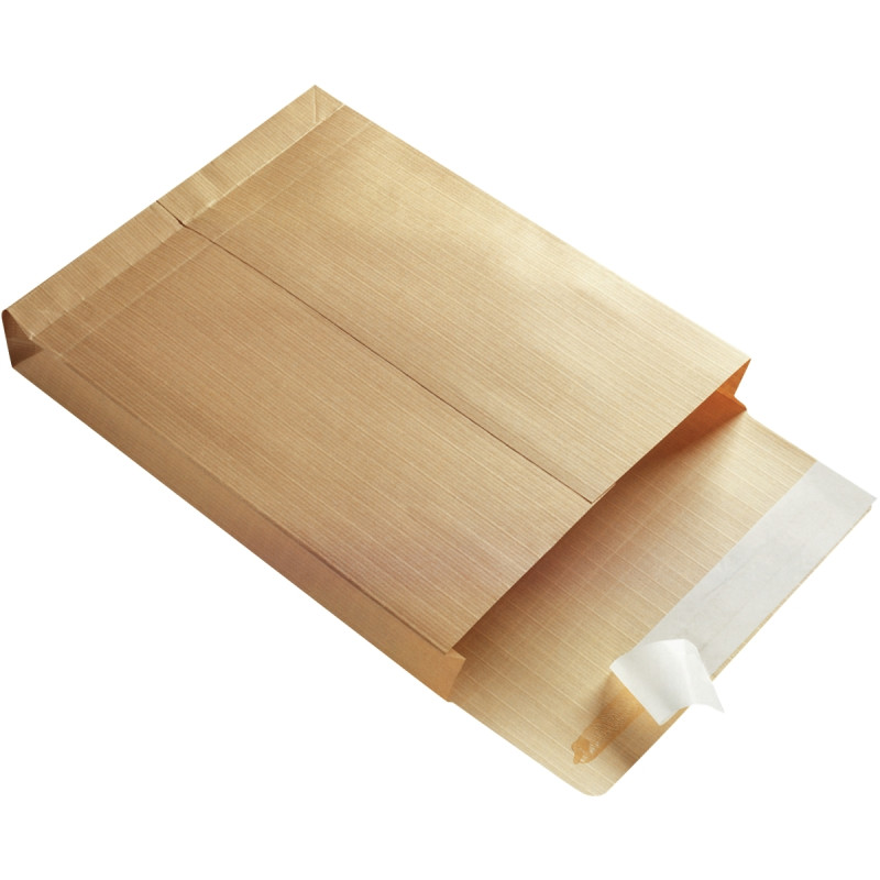Carton de 125 pochettes kraft armé 229x324mm soufflet 30mm bande silic