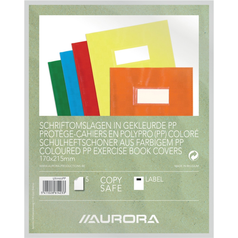 Paquet de 5 protège-cahiers PP opaque + étiquette, format A5, coloris