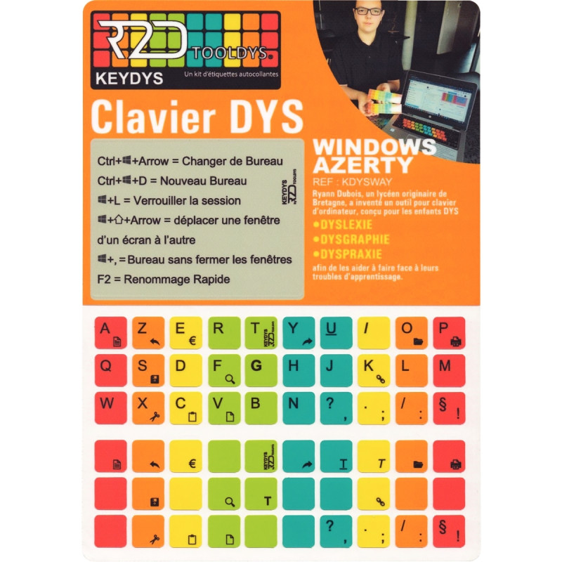 Kit d'étiquettes pour clavier AZERTY Windows pour personnes à troubles