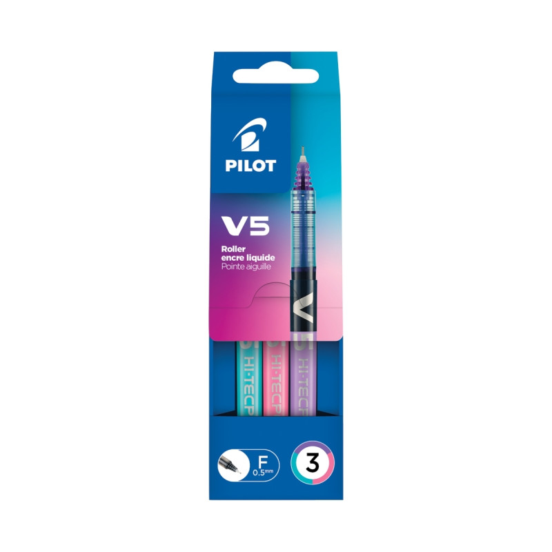 Pochette de 3 rollers V5 turquoise rose et violet
