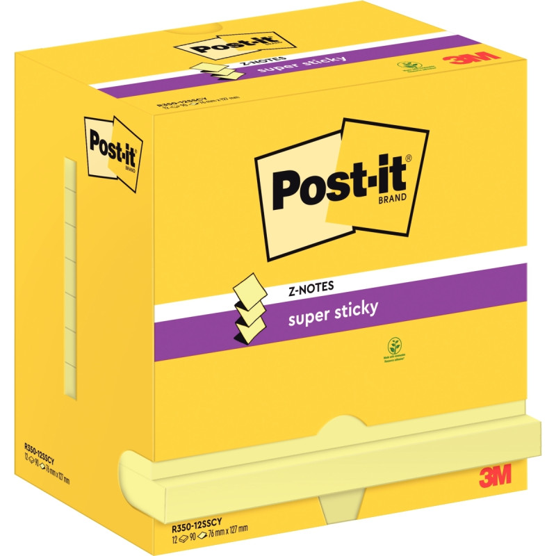 Lot de 12 blocs de 90 feuilles Z-Notes Super Sticky post-it, 76 x 127