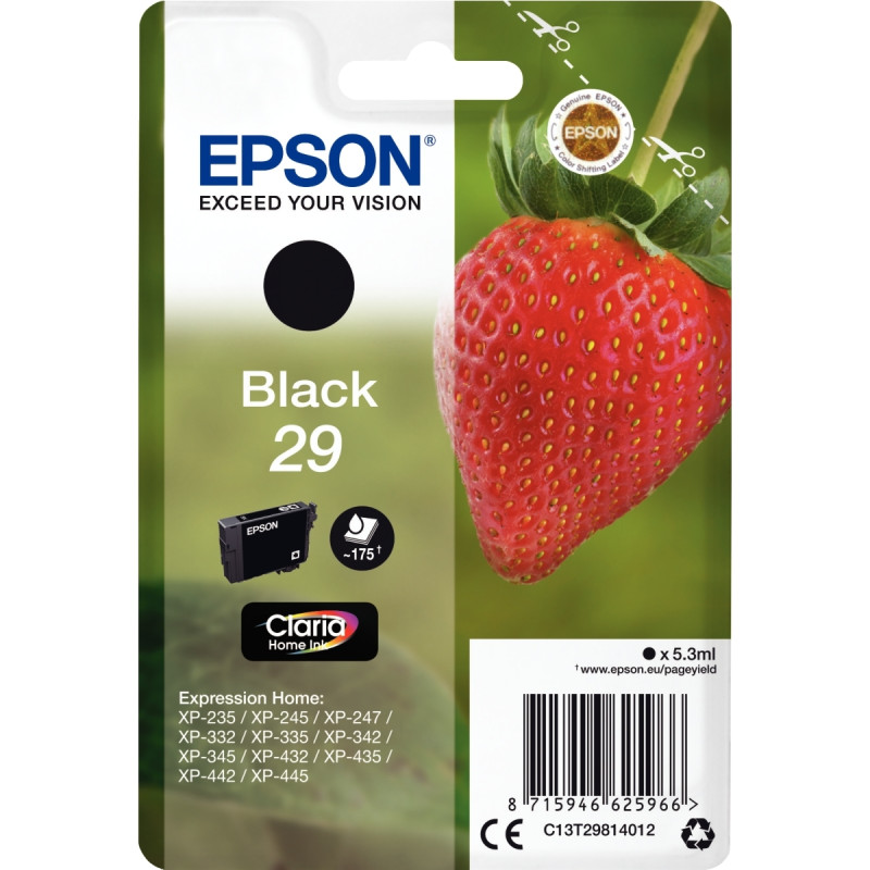 Epson FRAISE / 29 cartouche jet d'encre noire authentique (T298140)