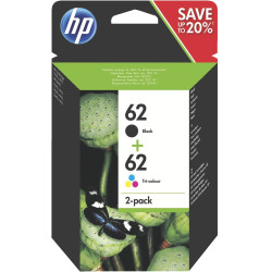 HP 62 pack de 2 cartouches d'encre noire et trois couleurs authentique
