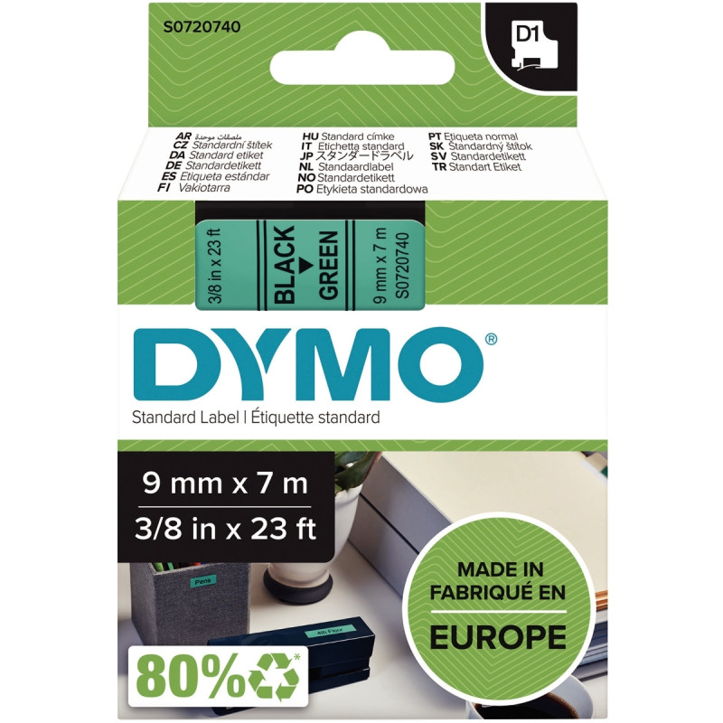 Recharge DYMO D1 9 mm x 7 m noir et vert
