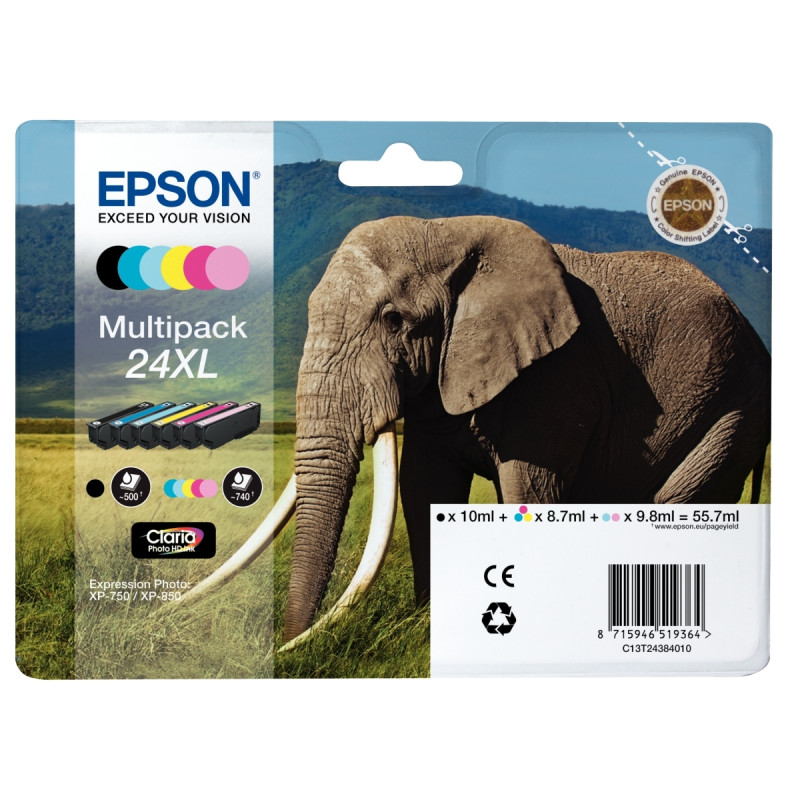 Epson ELEPHANT/24XL lot 6 cart encre NCMJ, cyan clair, magenta clair h
