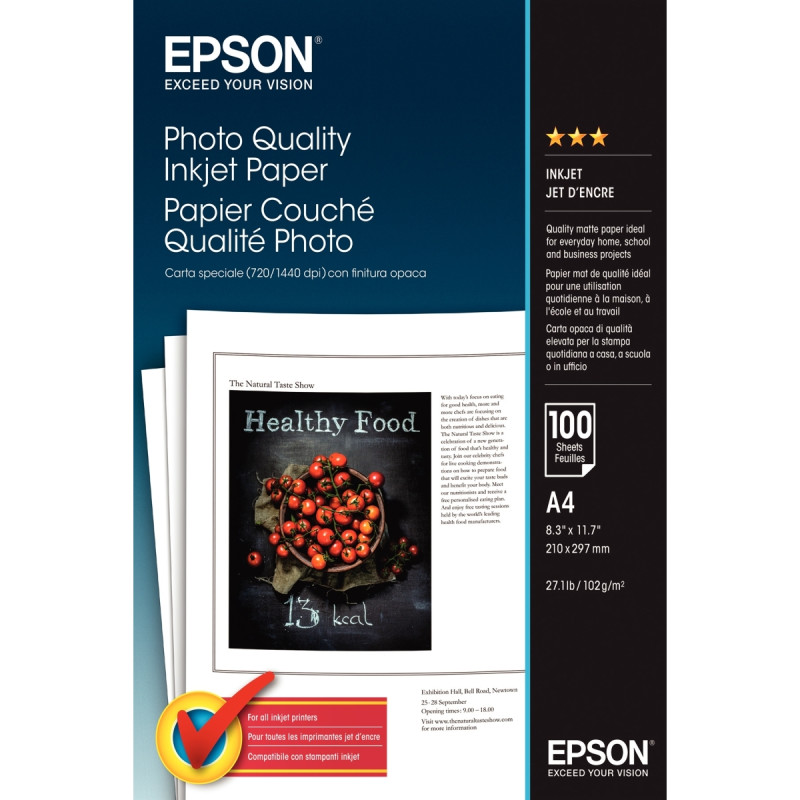 Paquet de 100 feuilles de papier photo couché mat marque Epson format