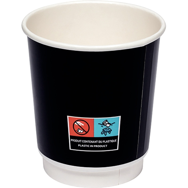 Paquet de 20 gobelets en carton double parois noir 12 cl