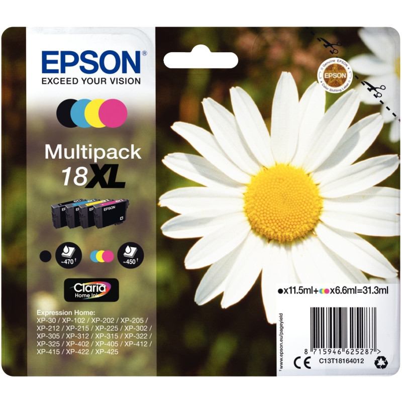 Epson PAQUERETTE / 18XL lot 4 cartouches encre NCMJ haute capacité aut